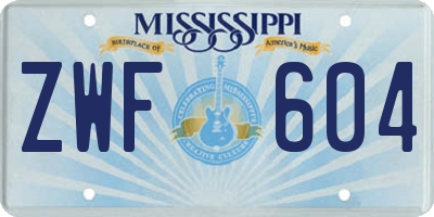 MS license plate ZWF604