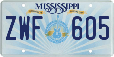 MS license plate ZWF605