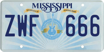 MS license plate ZWF666