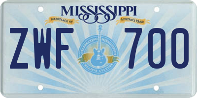 MS license plate ZWF700