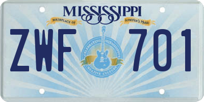 MS license plate ZWF701