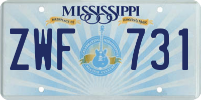 MS license plate ZWF731
