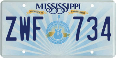 MS license plate ZWF734