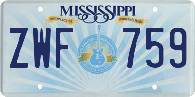 MS license plate ZWF759