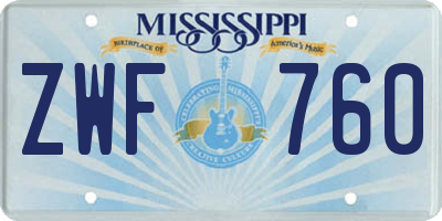 MS license plate ZWF760