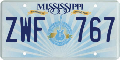 MS license plate ZWF767