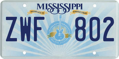 MS license plate ZWF802