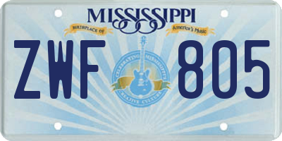 MS license plate ZWF805