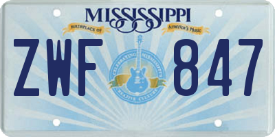 MS license plate ZWF847