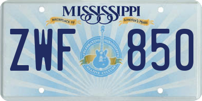 MS license plate ZWF850