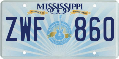 MS license plate ZWF860