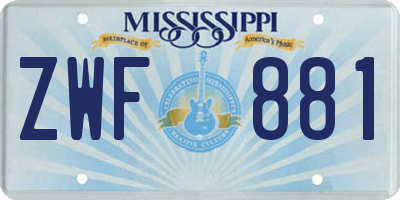 MS license plate ZWF881