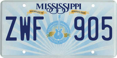 MS license plate ZWF905