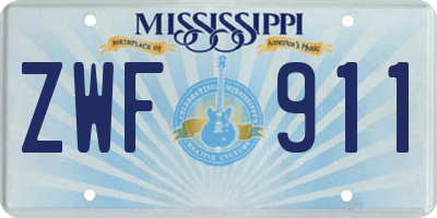 MS license plate ZWF911