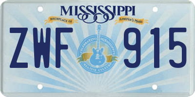 MS license plate ZWF915