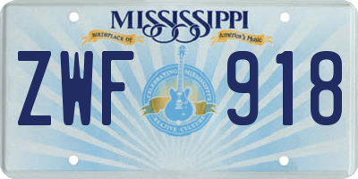 MS license plate ZWF918