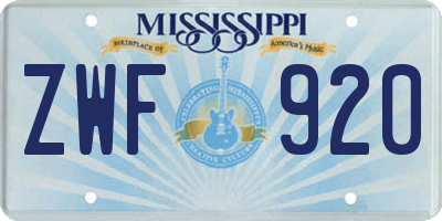 MS license plate ZWF920