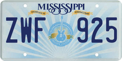 MS license plate ZWF925