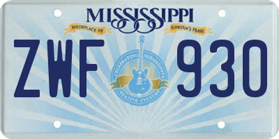 MS license plate ZWF930