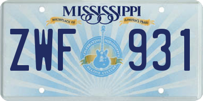 MS license plate ZWF931