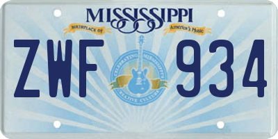 MS license plate ZWF934