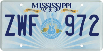 MS license plate ZWF972
