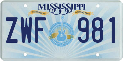 MS license plate ZWF981