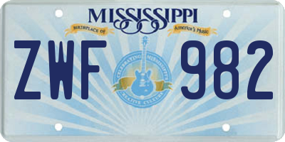 MS license plate ZWF982