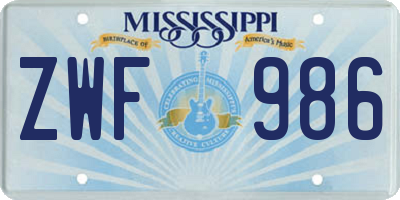 MS license plate ZWF986