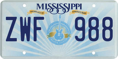 MS license plate ZWF988