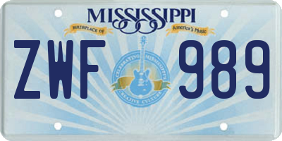 MS license plate ZWF989