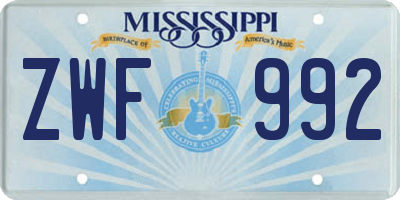 MS license plate ZWF992