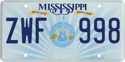 MS license plate ZWF998