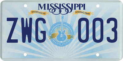 MS license plate ZWG003