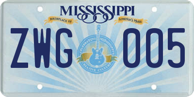 MS license plate ZWG005