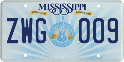MS license plate ZWG009