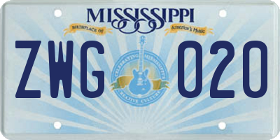 MS license plate ZWG020