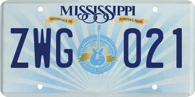 MS license plate ZWG021