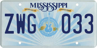 MS license plate ZWG033