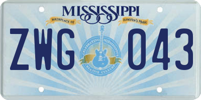 MS license plate ZWG043