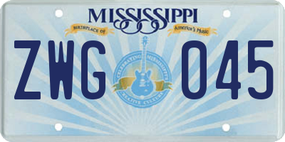 MS license plate ZWG045