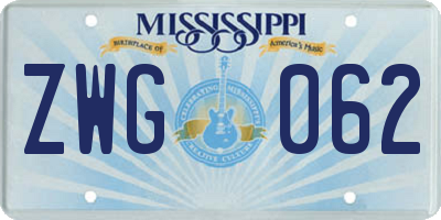 MS license plate ZWG062
