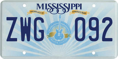 MS license plate ZWG092