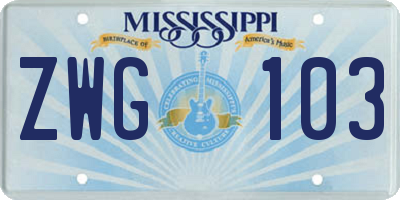 MS license plate ZWG103
