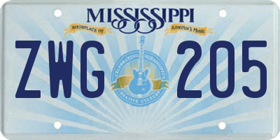 MS license plate ZWG205