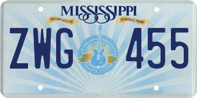 MS license plate ZWG455
