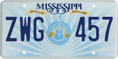 MS license plate ZWG457