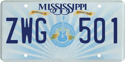 MS license plate ZWG501
