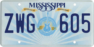 MS license plate ZWG605