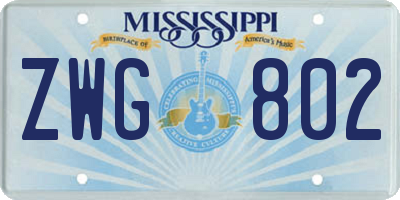 MS license plate ZWG802